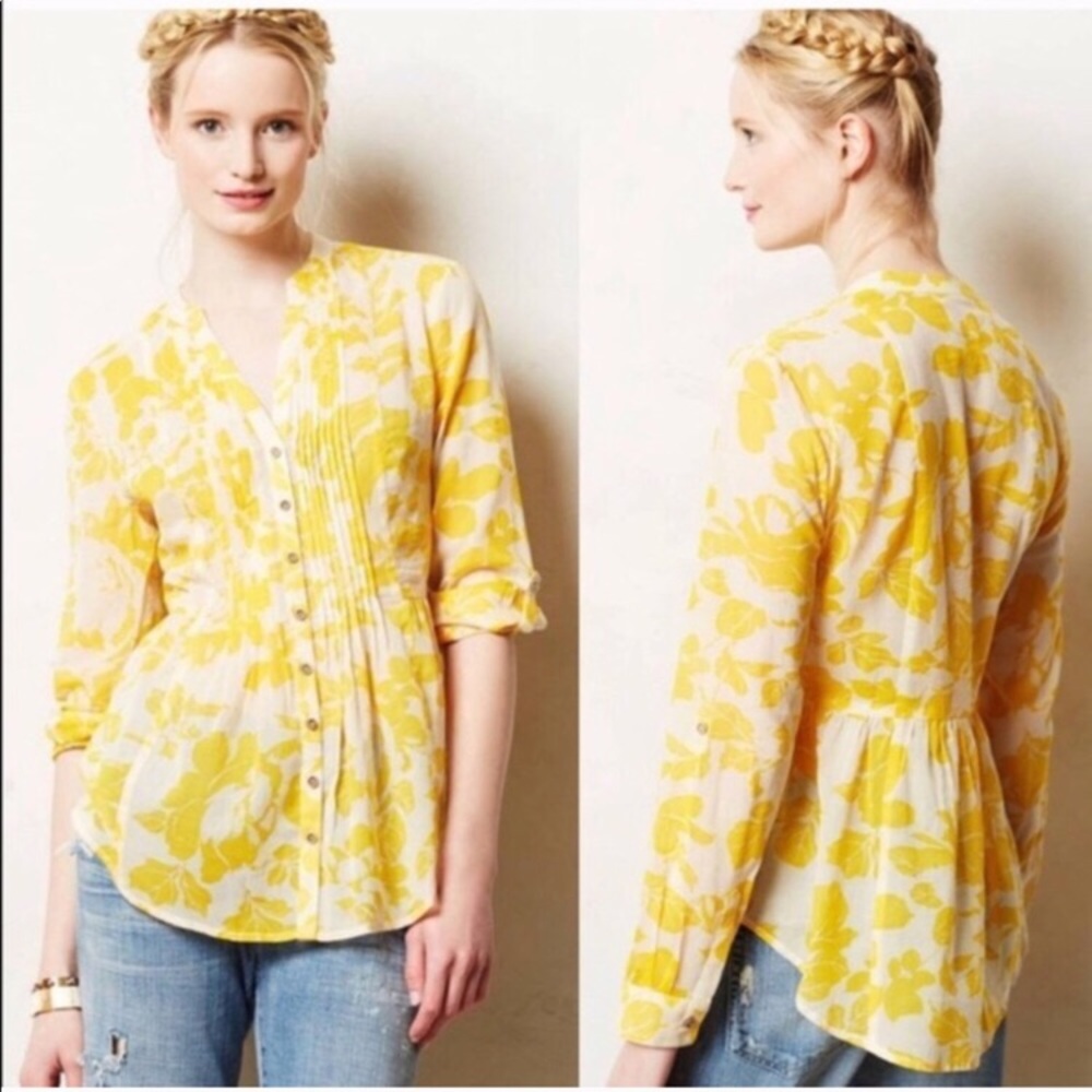 ANTHROPOLOGIE MAEVE Yellow Floral Peplum Blouse